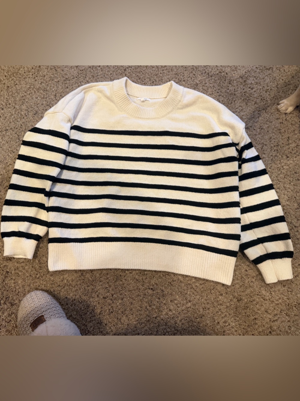 Maurices Cream and Black Striped Crewneck Sweater